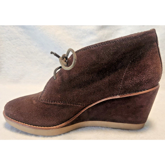 Coach Cassy Chestnut Brown Suede Wedge High Heel Lace Up Boots Women's Size 8B - Picture 5 of 13